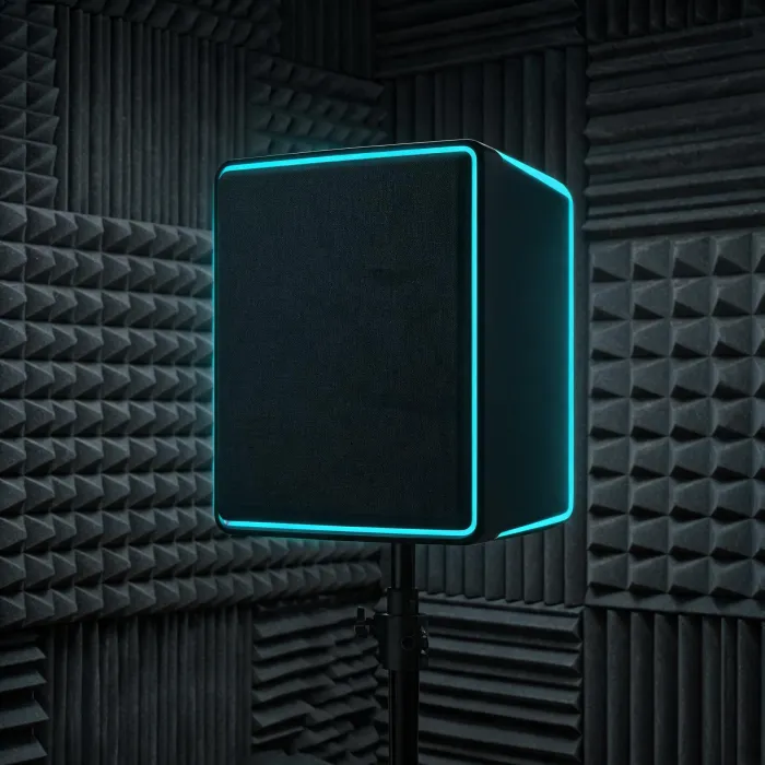 QSC point source loudspeaker in an acoustic room