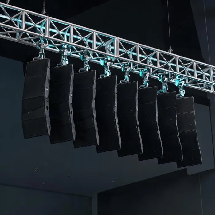QSC line array modules and rigging frame